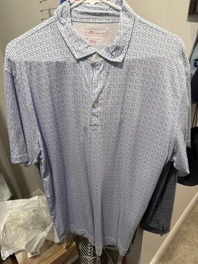 Peter Millar White Polo with Blue Microprint